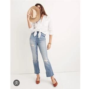 Madewell Rigid Demi-Boot Crop Light Wash Distressed Raw Hem Jeans Size 27